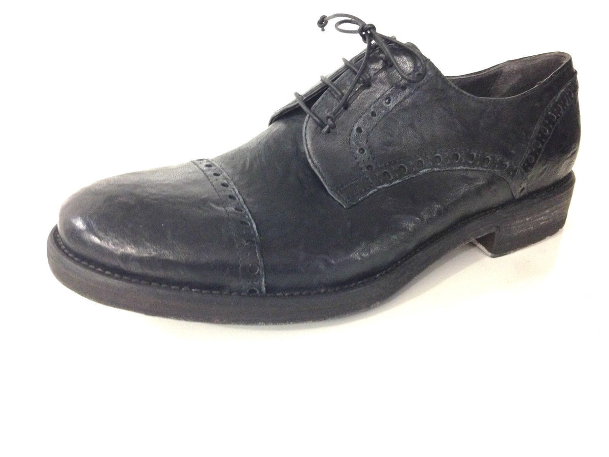SCARPE UOMO DAVIDSON ALLACCIATA  PELLE BURRATTATA NERO ARTIGIANALE U15DV04