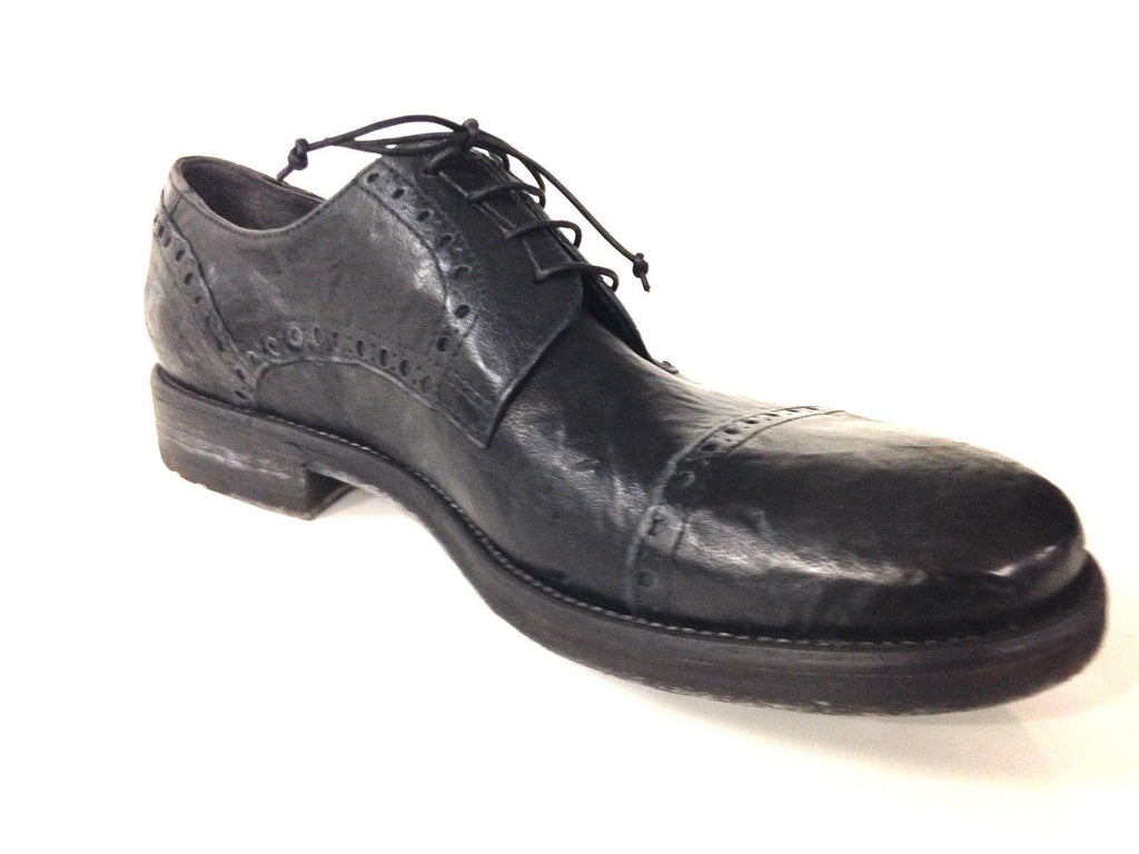 SCARPE UOMO DAVIDSON ALLACCIATA  PELLE BURRATTATA NERO ARTIGIANALE U15DV04