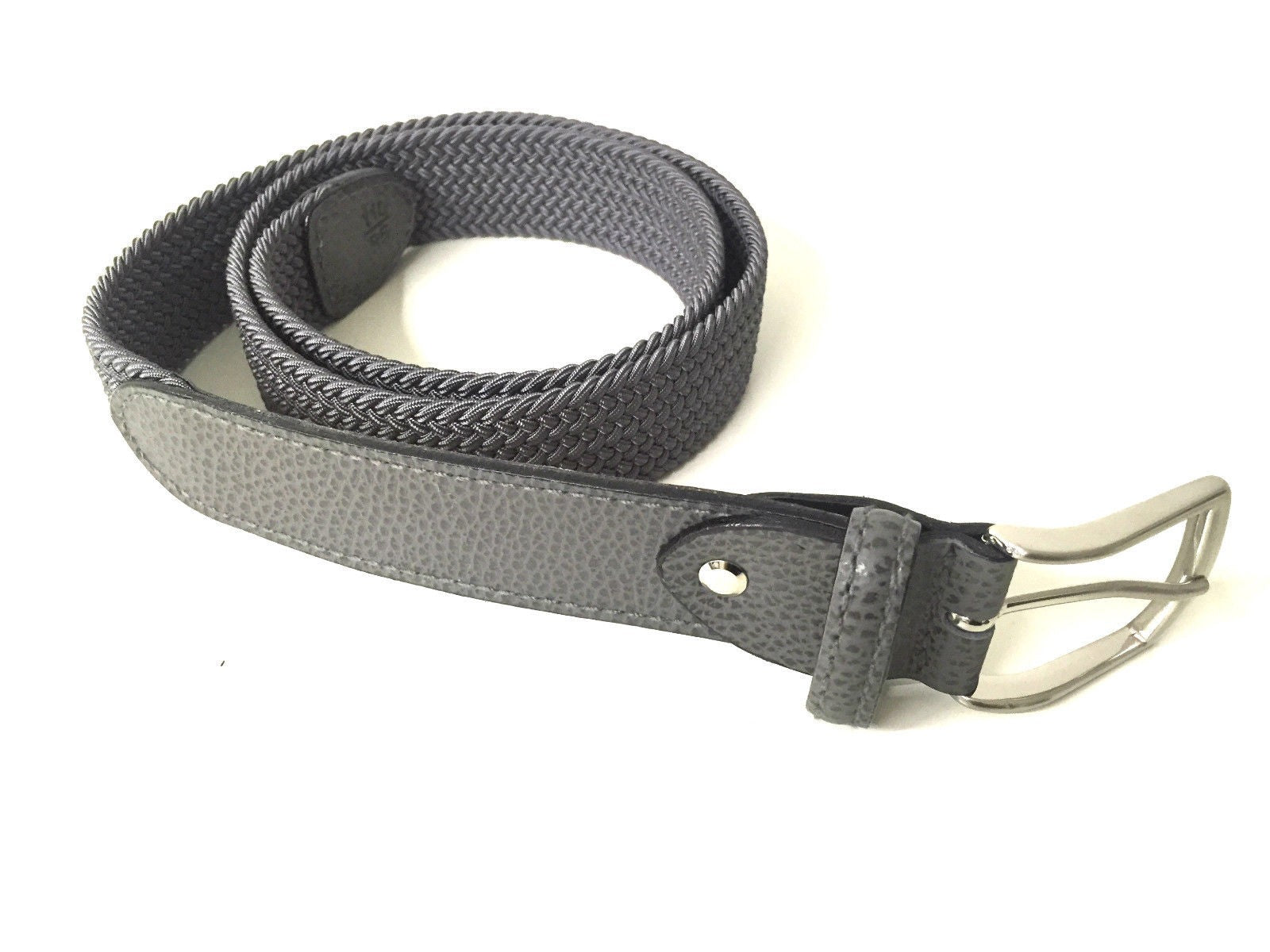 CINTURA DA UOMO ZERBINI COTONE ELAST. E PELLE GRIGIO E FIBBIA SILVER A15ZE03