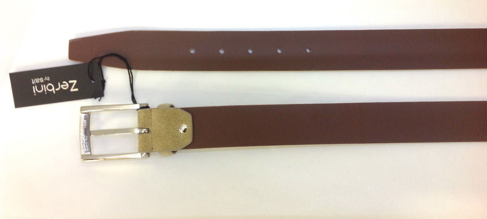 CINTA ZERBINI IN CAMOSCIO TAUPE CON FIBBIA CROMATA E SATINATA A VITE H. 3,5 CM