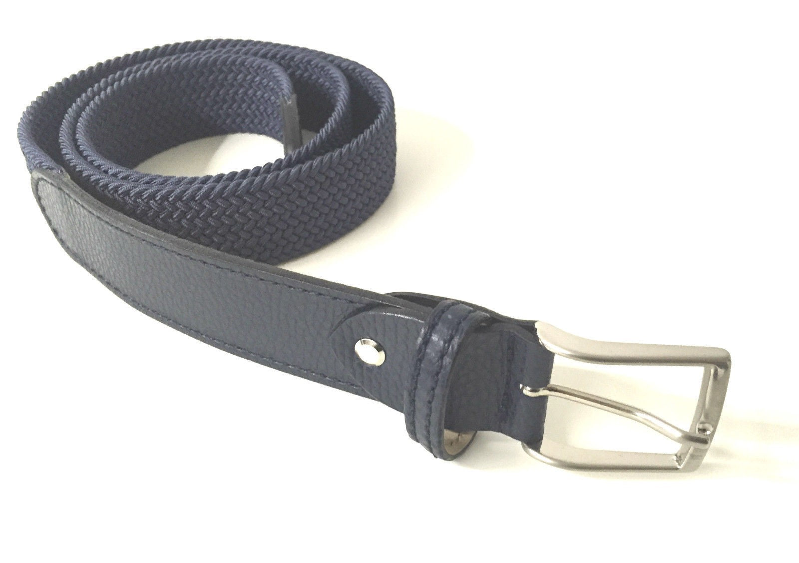 CINTURA DA UOMO ZERBINI COTONE ELAST. E PELLE BLU E FIBBIA SILVER A15ZE02