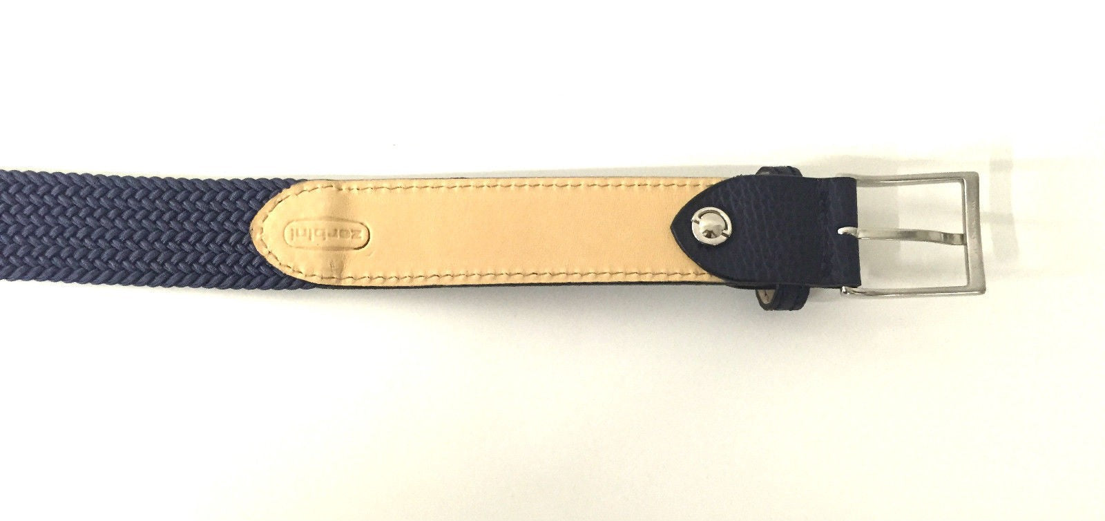 CINTURA DA UOMO ZERBINI COTONE ELAST. E PELLE BLU E FIBBIA SILVER A15ZE02