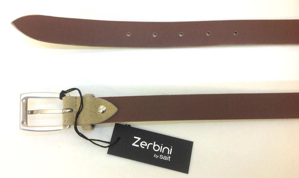 CINTA ZERBINI IN CAMOSCIO TAUPE CON FIBBIA CROMATA E SATINATA A VITE H. 2,5 CM