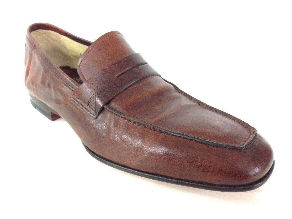 SCARPE UOMO SANTONI MOCASSINO PELLE BLISS COGNAC VASCHETTA QUADRA FATTA MANO 63