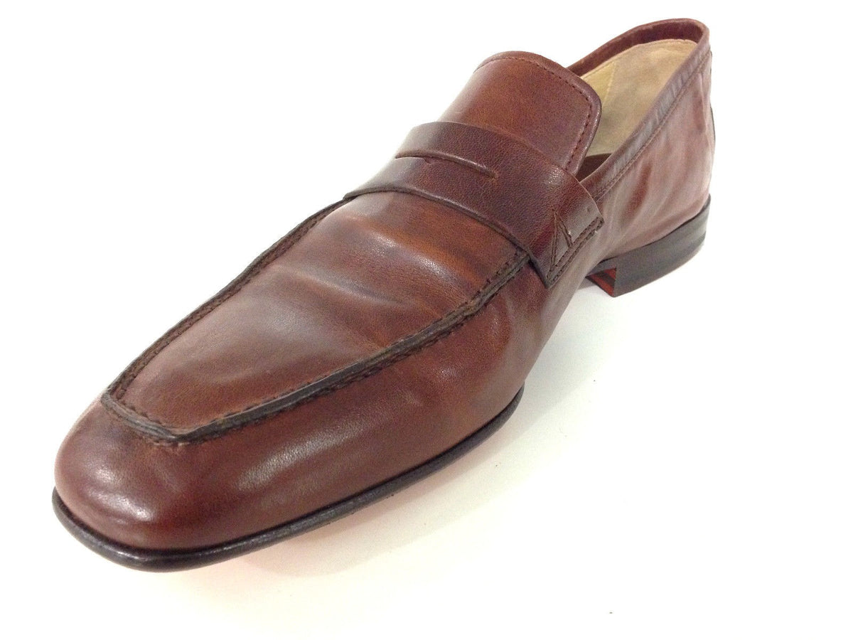 SCARPE UOMO SANTONI MOCASSINO PELLE BLISS COGNAC VASCHETTA QUADRA FATTA MANO 63