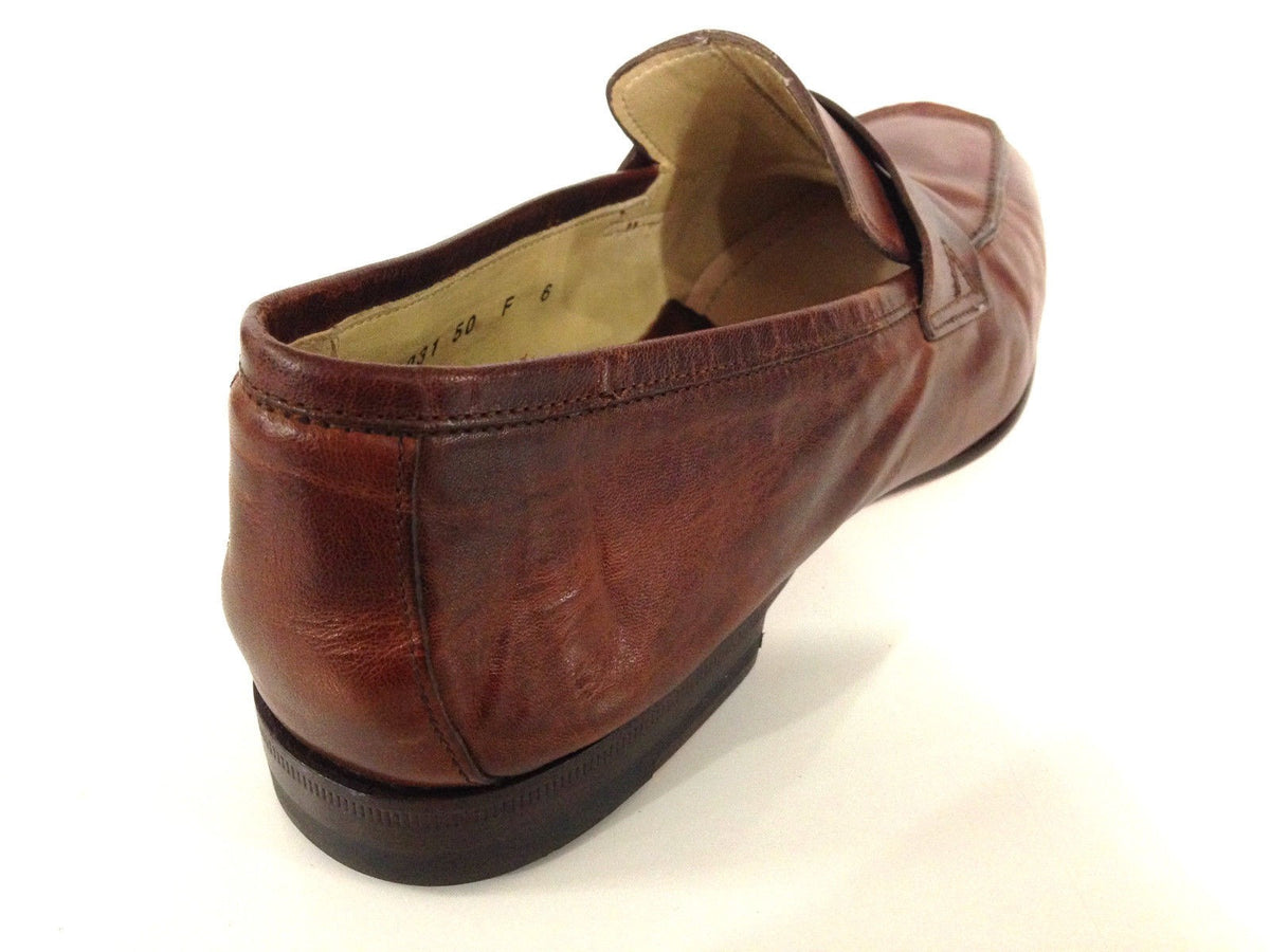 SCARPE UOMO SANTONI MOCASSINO PELLE BLISS COGNAC VASCHETTA QUADRA FATTA MANO 63