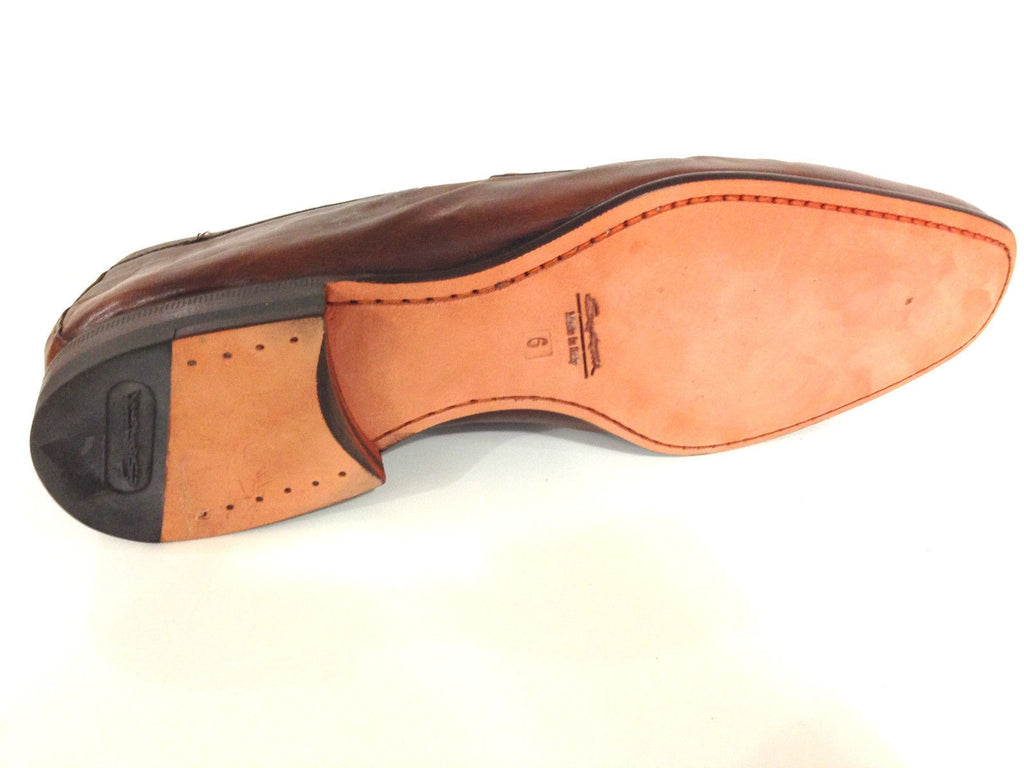 SCARPE UOMO SANTONI MOCASSINO PELLE BLISS COGNAC VASCHETTA QUADRA FATTA MANO 63