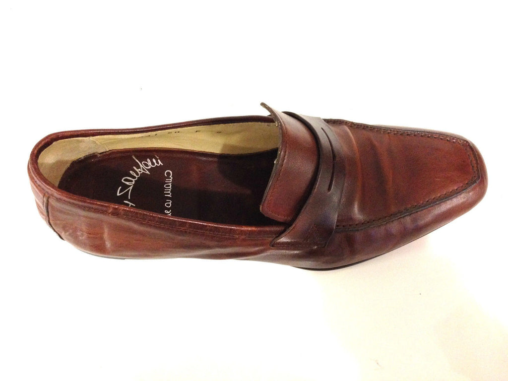 SCARPE UOMO SANTONI MOCASSINO PELLE BLISS COGNAC VASCHETTA QUADRA FATTA MANO 63