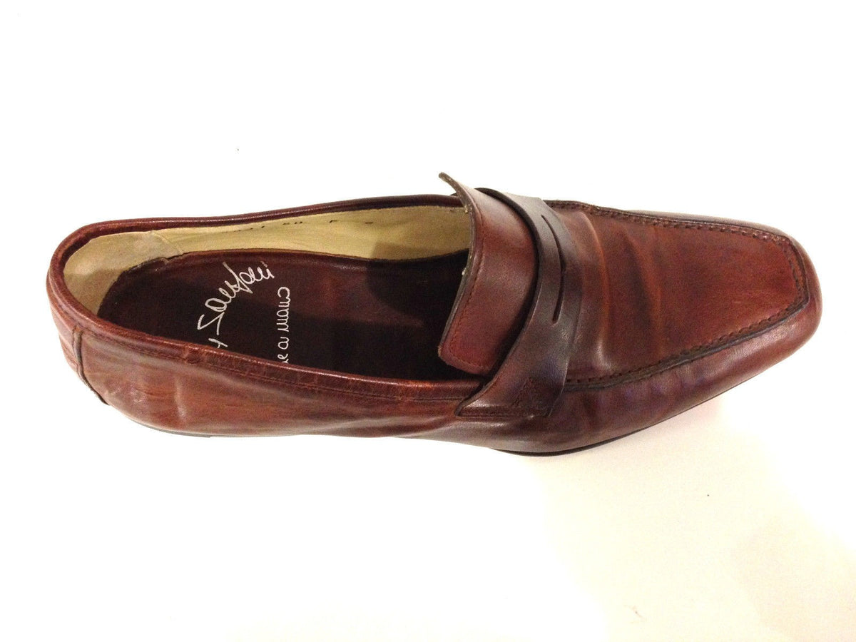 SCARPE UOMO SANTONI MOCASSINO PELLE BLISS COGNAC VASCHETTA QUADRA FATTA MANO 63