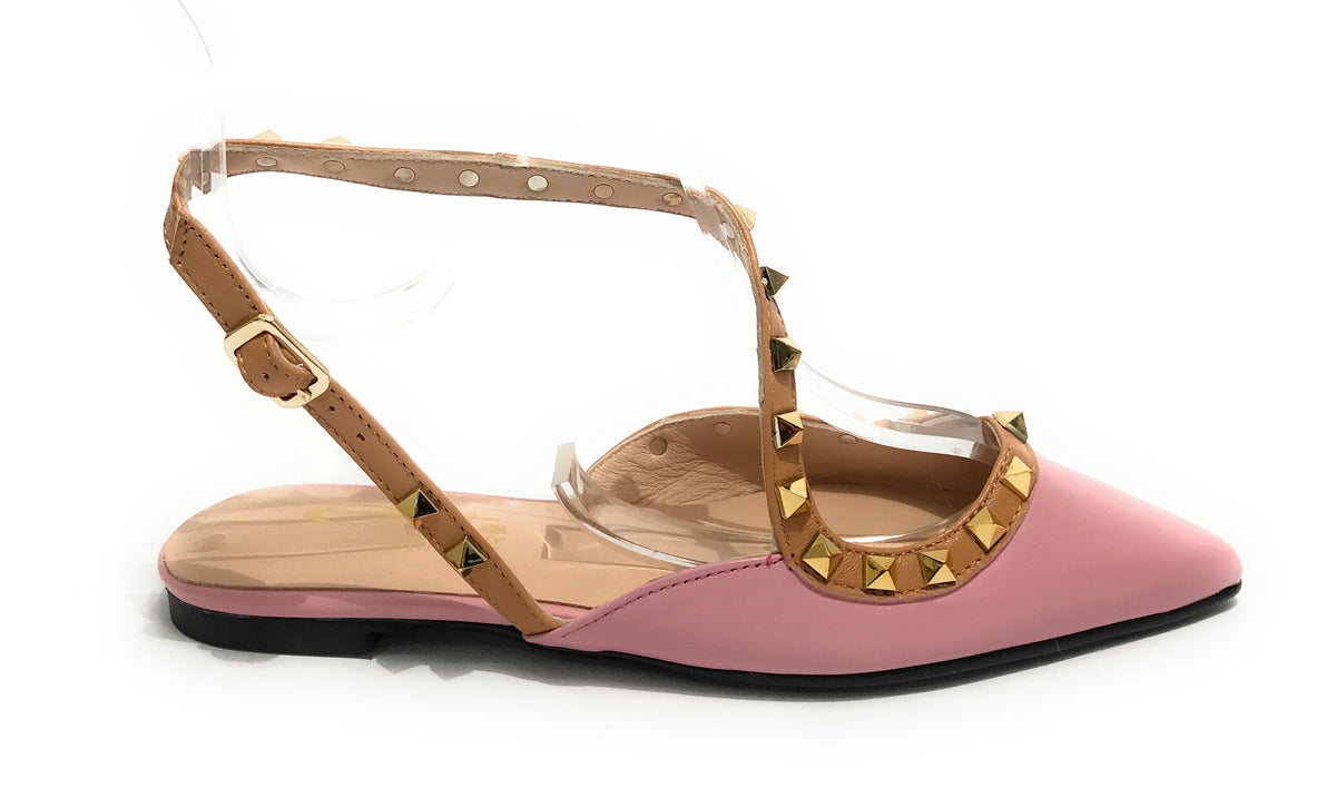 Scarpe donna Elite sabot con tallone aperto a punta in pelle colore rosa/ senape DS22EL09 4523