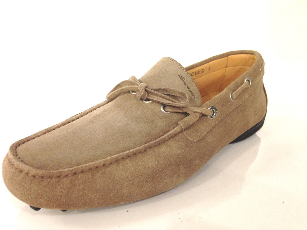 SCARPE UOMO SANTONI MOCASSINO  SPORTIVO PELLE SCAMOSCIATA BEIGE FIOCCHETTO  S 80