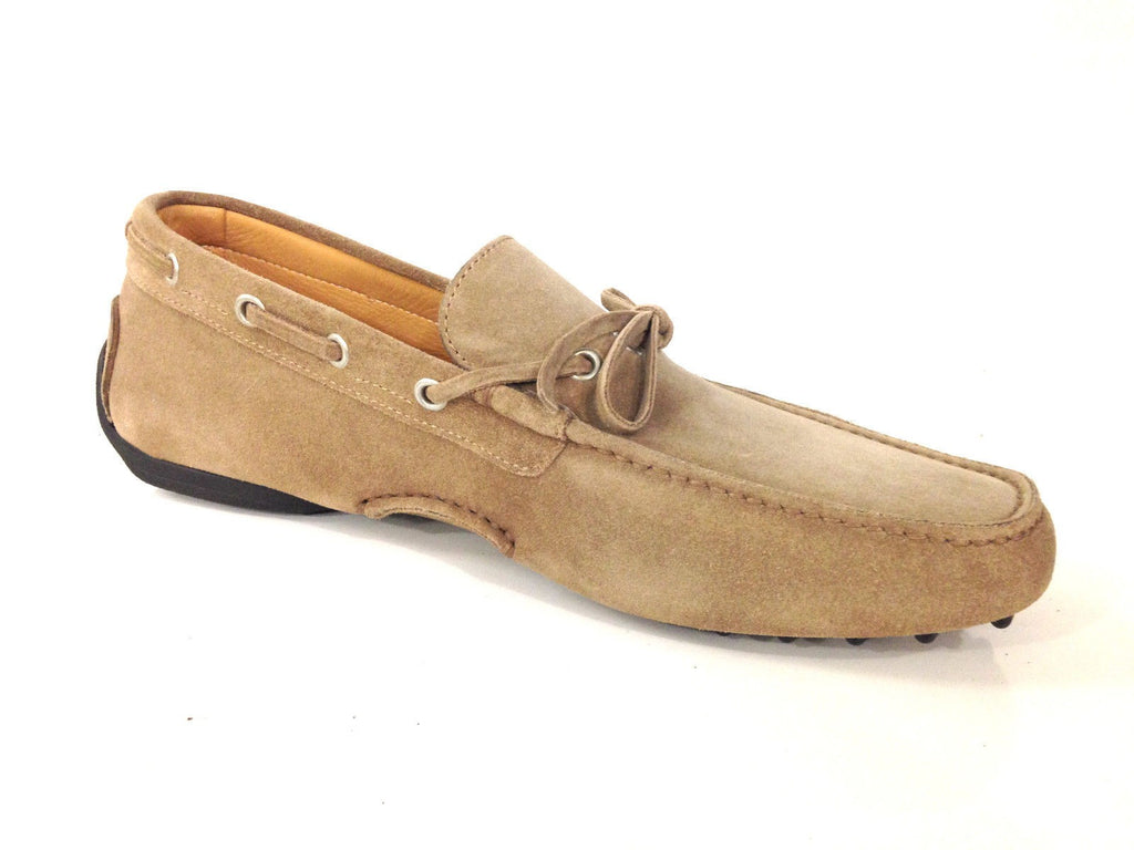 SCARPE UOMO SANTONI MOCASSINO  SPORTIVO PELLE SCAMOSCIATA BEIGE FIOCCHETTO  S 80