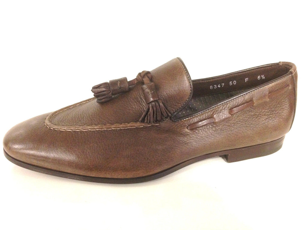 SCARPE UOMO SANTONI MOCASSINO SFILATO CON NAPPE PELLE CERVO MORO  FATTA MANO 58