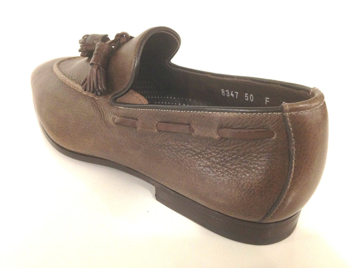 SCARPE UOMO SANTONI MOCASSINO SFILATO CON NAPPE PELLE CERVO MORO  FATTA MANO 58