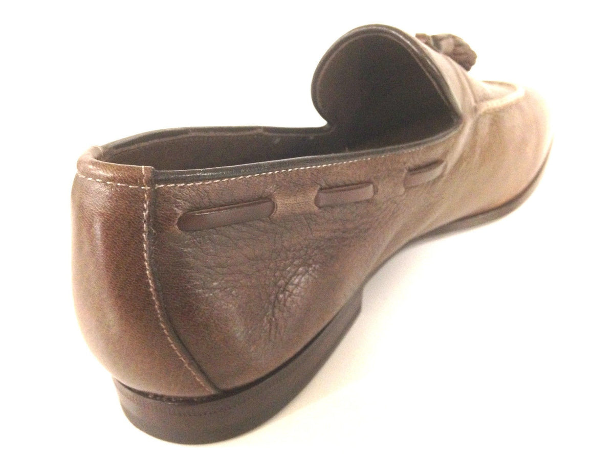 SCARPE UOMO SANTONI MOCASSINO SFILATO CON NAPPE PELLE CERVO MORO  FATTA MANO 58