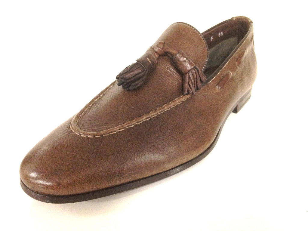 SCARPE UOMO SANTONI MOCASSINO SFILATO CON NAPPE PELLE CERVO MORO  FATTA MANO 58