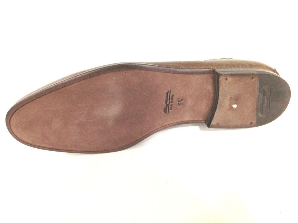 SCARPE UOMO SANTONI MOCASSINO SFILATO CON NAPPE PELLE CERVO MORO  FATTA MANO 58