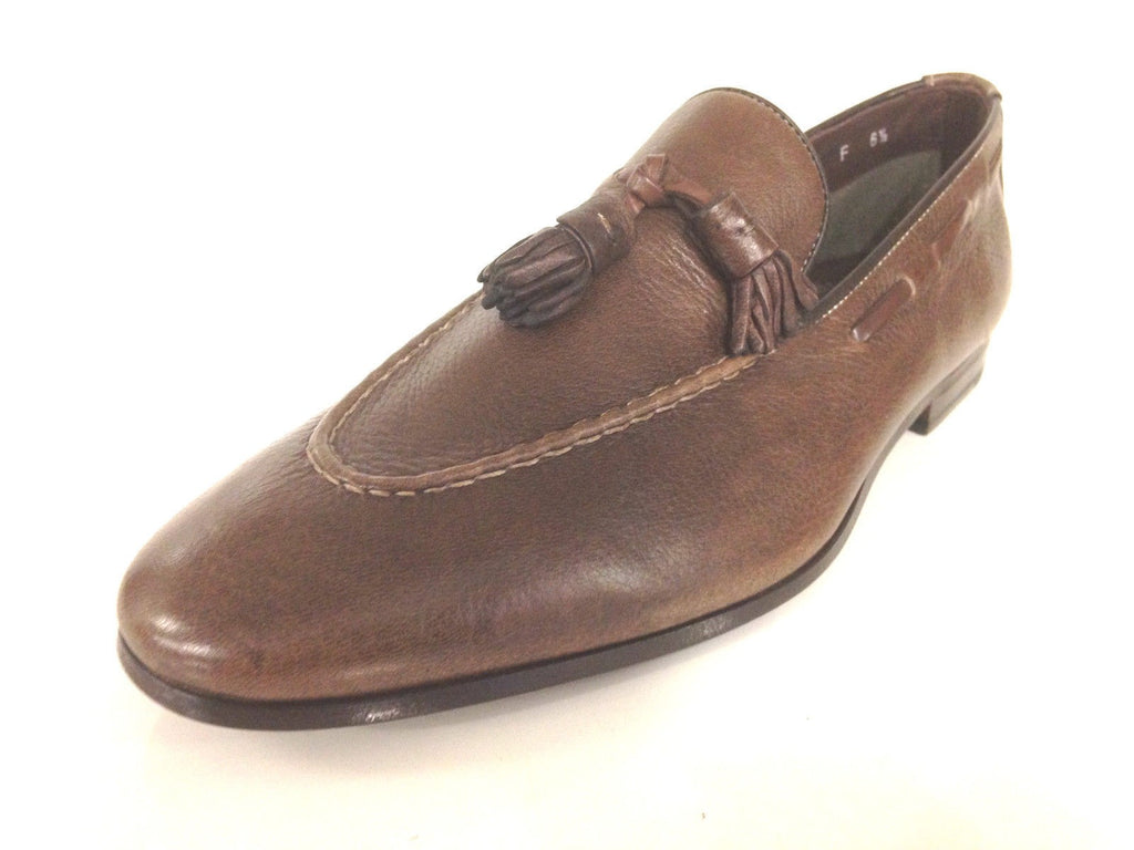 SCARPE UOMO SANTONI MOCASSINO SFILATO CON NAPPE PELLE CERVO MORO  FATTA MANO 58