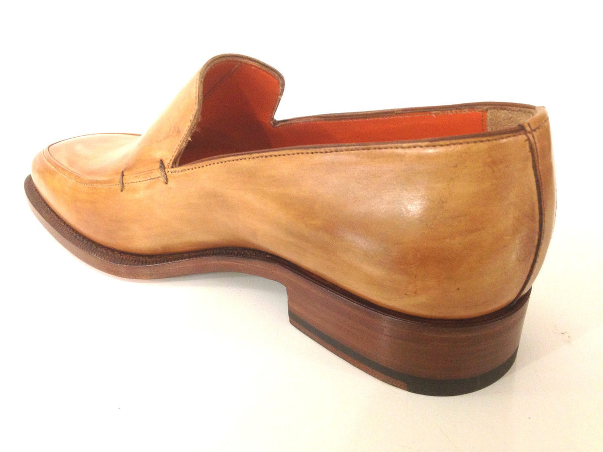 SCARPE UOMO SANTONI MOCASSINO SFILATO MARRONE  MANGO ANTICATO   FATTA MANO 55