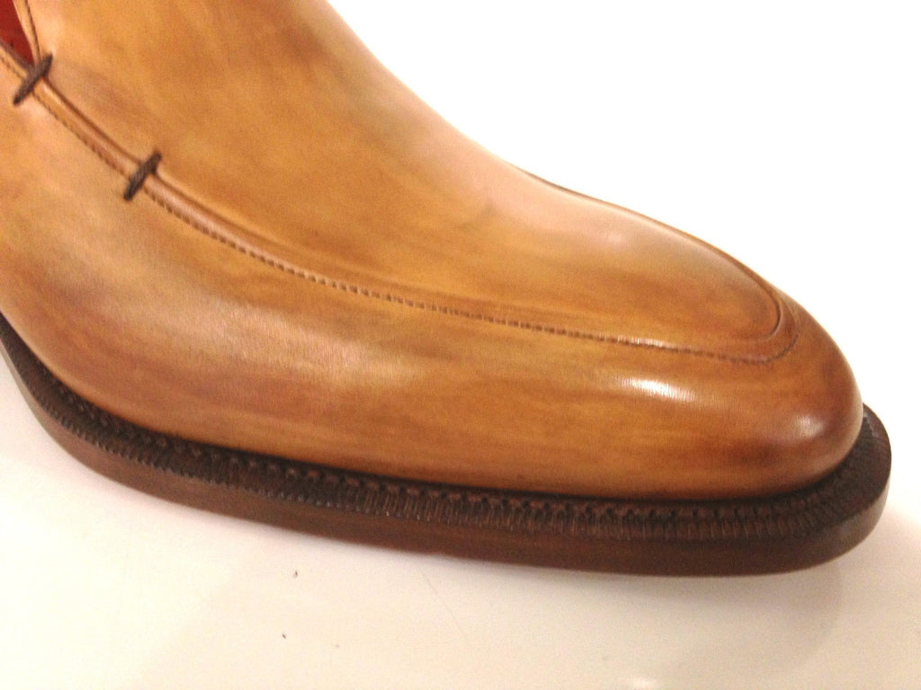 SCARPE UOMO SANTONI MOCASSINO SFILATO MARRONE  MANGO ANTICATO   FATTA MANO 55
