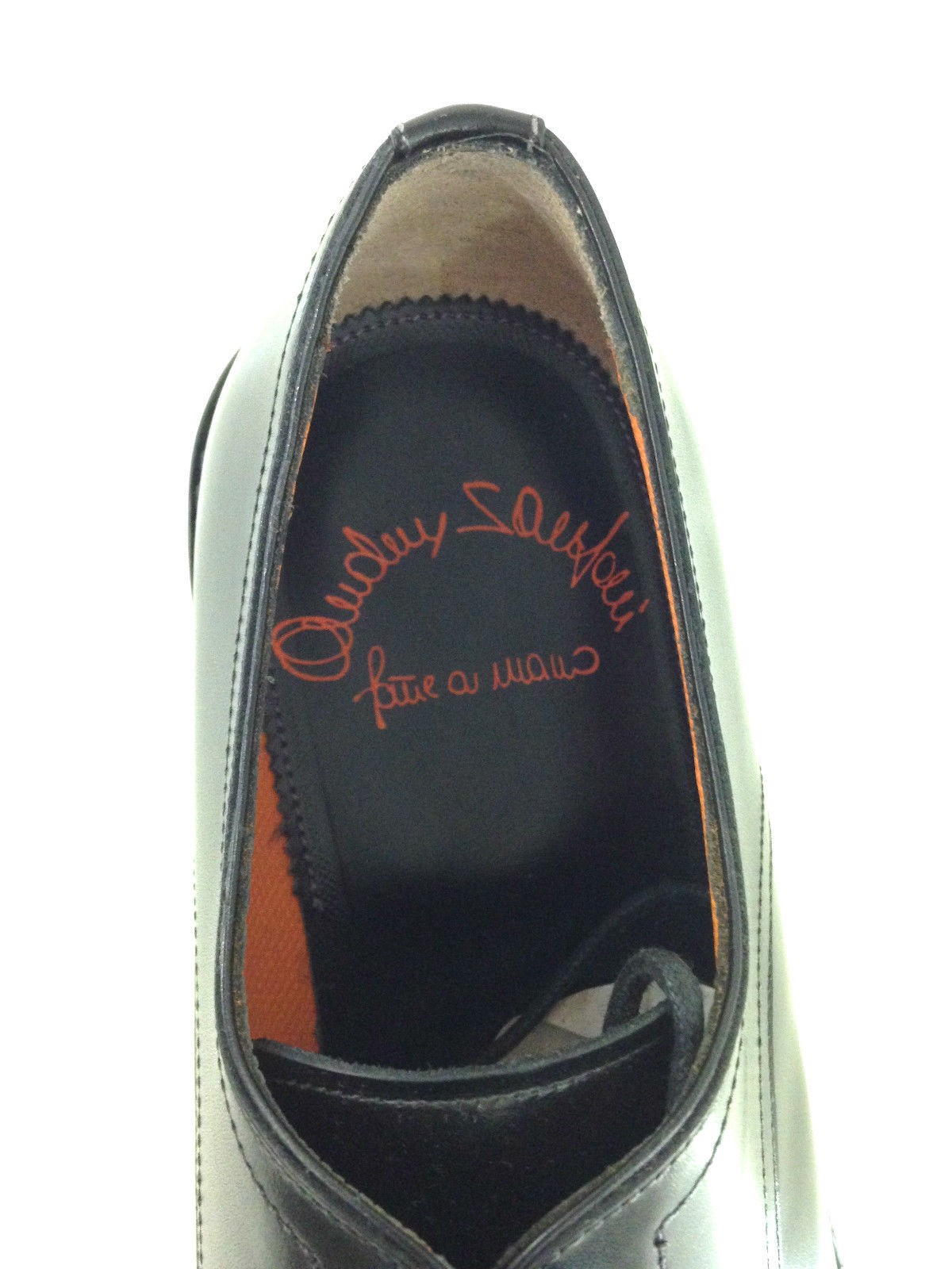 SCARPE UOMO SANTONI DERBY BRIGHT NERO FONDO CUOIO PUNTA TONDA FATTE A MANO 10