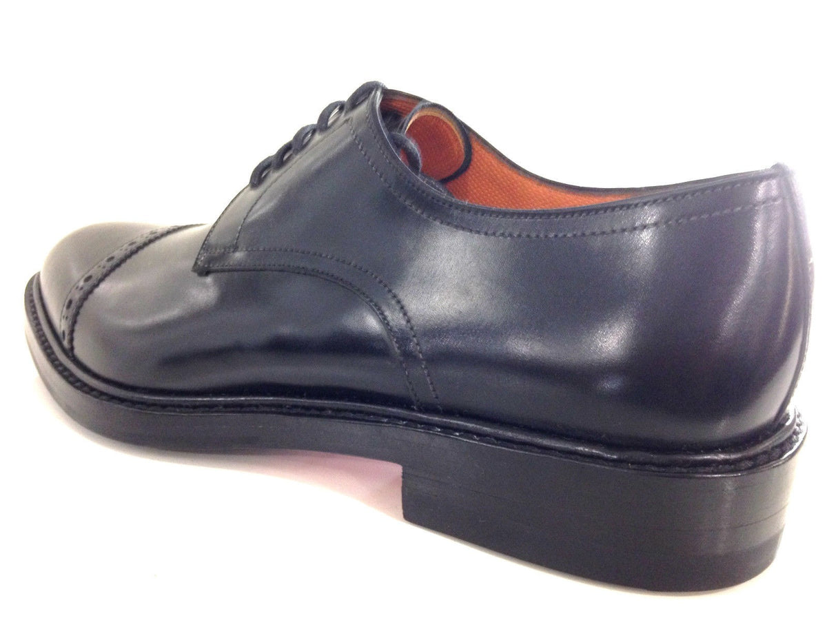 SCARPE UOMO SANTONI DERBY BRIGHT NERO FONDO CUOIO PUNTA TONDA FATTE A MANO 10