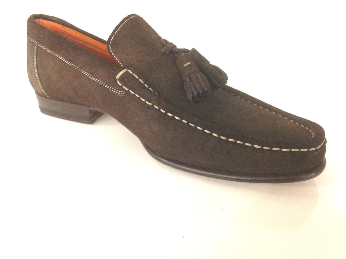SCARPE UOMO SANTONI MOCASSINO  CON NAPPE CAMOSCIO TESTA DI  MORO  FATTA MANO 56