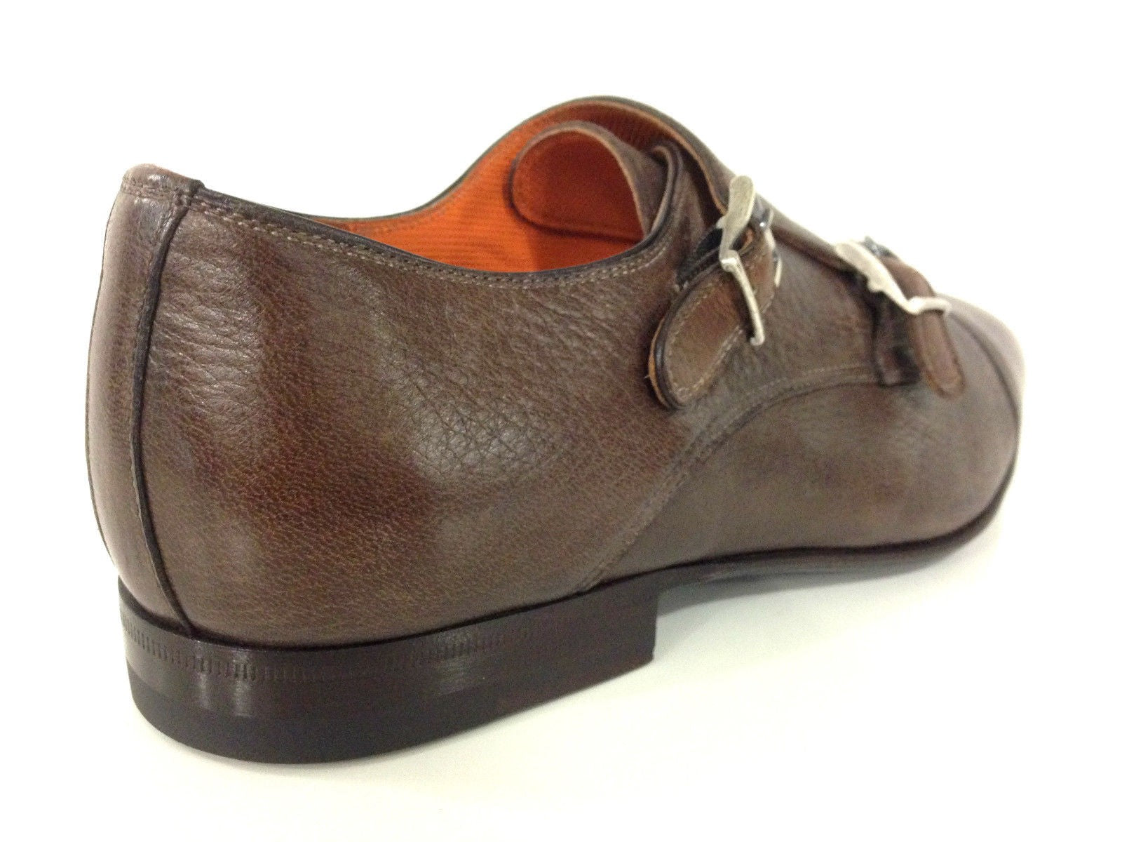 SCARPE UOMO SANTONI  DOPPIA FIBBIA PELLE CERVO MARRONE MORO FATTA MANO TG 6  51