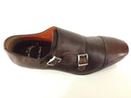 SCARPE UOMO SANTONI  DOPPIA FIBBIA PELLE CERVO MARRONE MORO FATTA MANO TG 6  51