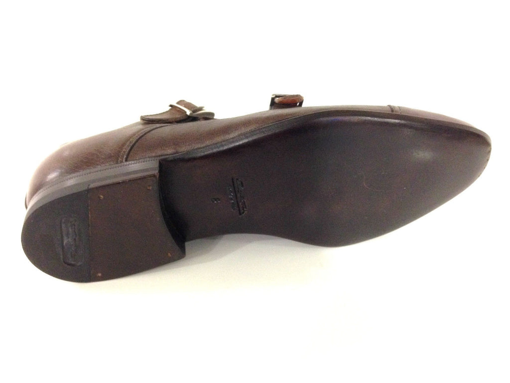 SCARPE UOMO SANTONI  DOPPIA FIBBIA PELLE CERVO MARRONE MORO FATTA MANO TG 6  51