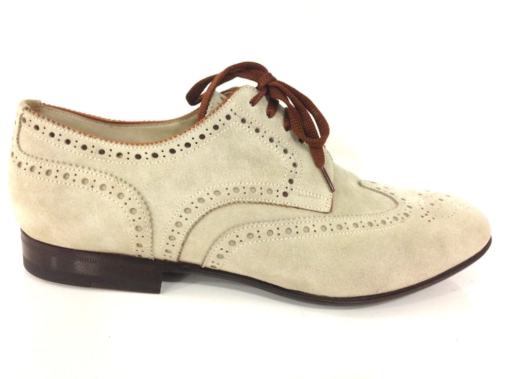 SCARPE UOMO SANTONI DERBY TRAFORATO CODA DI RONDINE PANNA /MORO FATTE A MANO 44