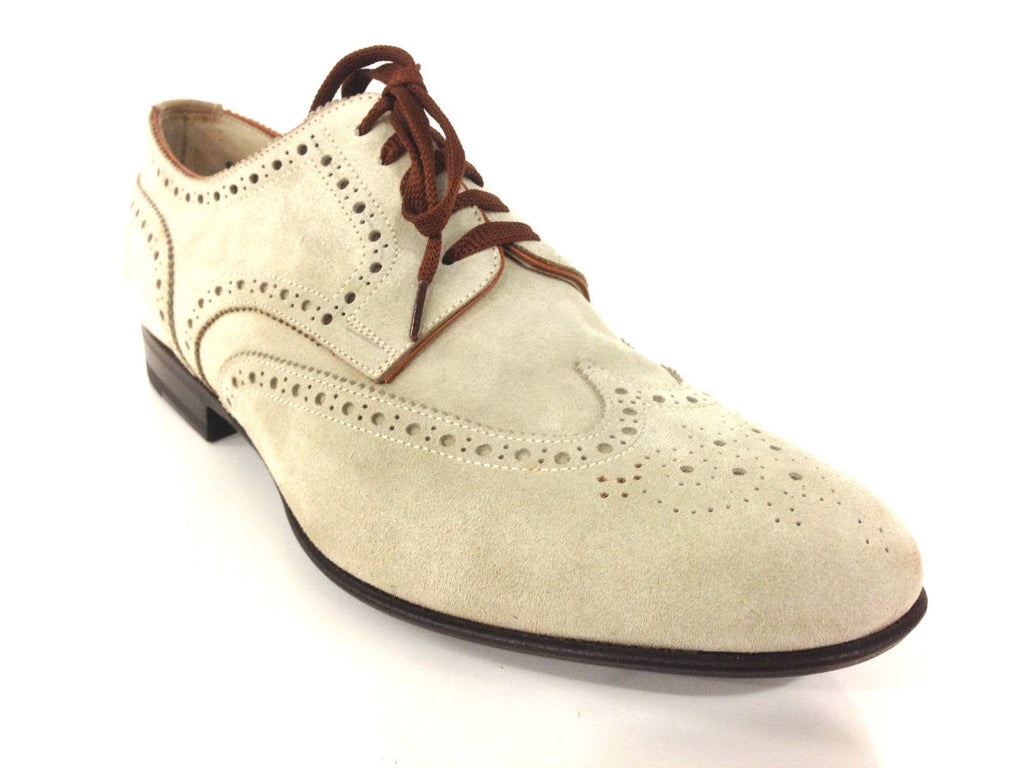 SCARPE UOMO SANTONI DERBY TRAFORATO CODA DI RONDINE PANNA /MORO FATTE A MANO 44