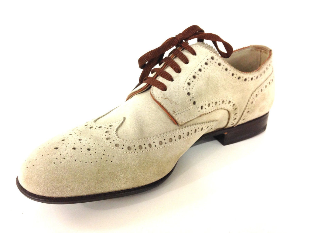 SCARPE UOMO SANTONI DERBY TRAFORATO CODA DI RONDINE PANNA /MORO FATTE A MANO 44
