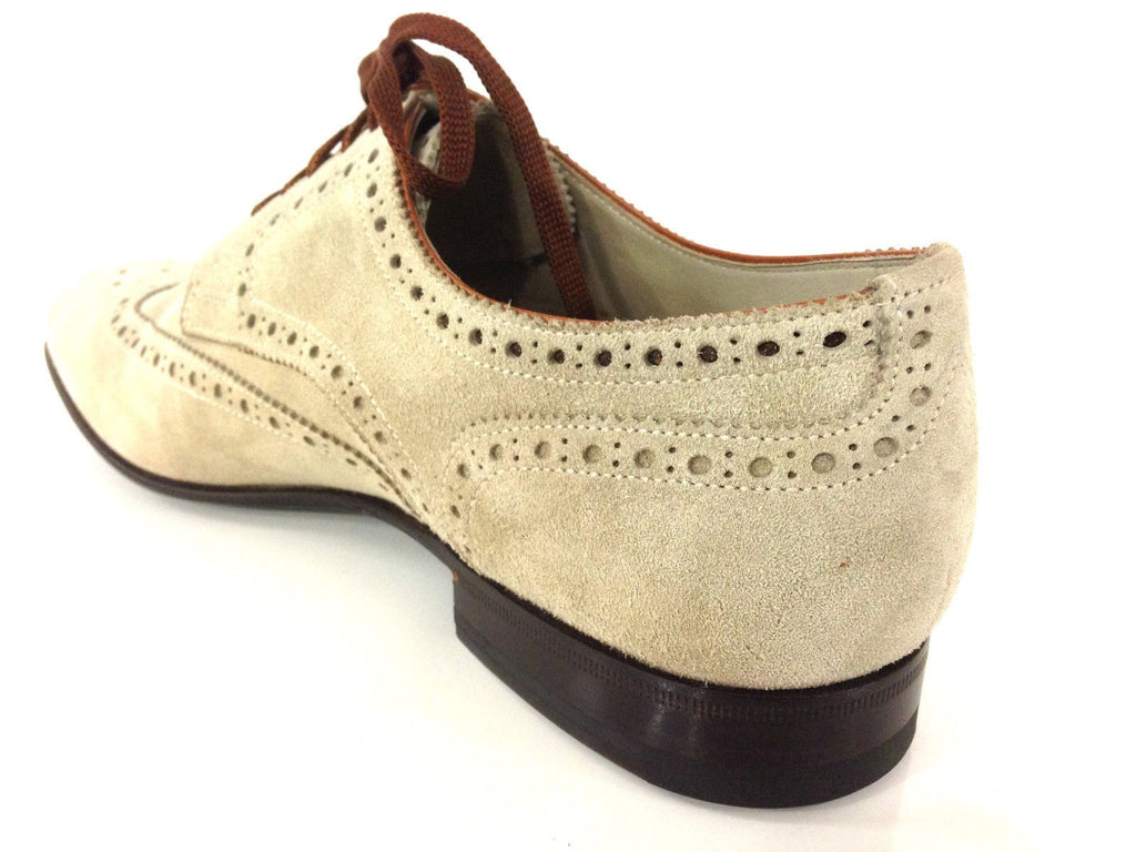 SCARPE UOMO SANTONI DERBY TRAFORATO CODA DI RONDINE PANNA /MORO FATTE A MANO 44
