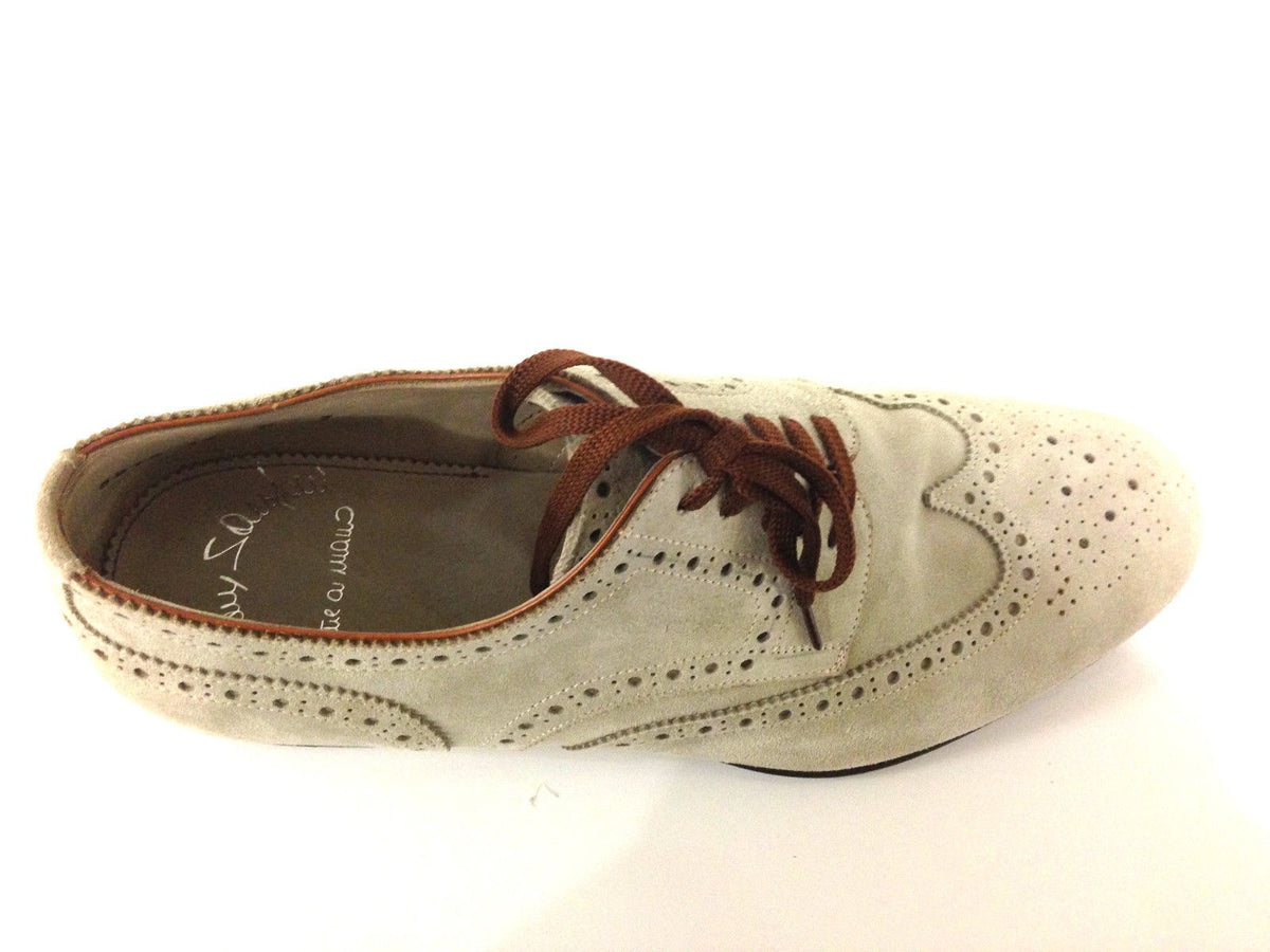 SCARPE UOMO SANTONI DERBY TRAFORATO CODA DI RONDINE PANNA /MORO FATTE A MANO 44