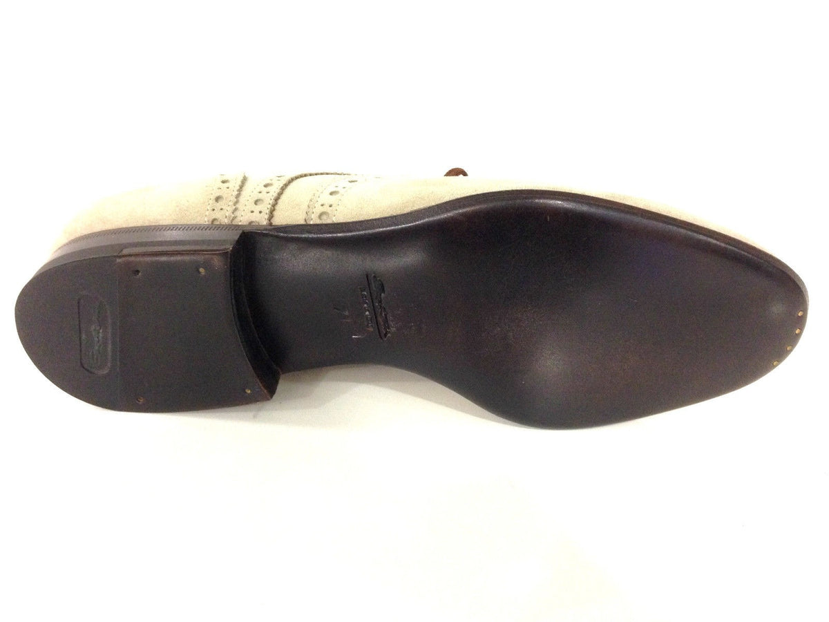 SCARPE UOMO SANTONI DERBY TRAFORATO CODA DI RONDINE PANNA /MORO FATTE A MANO 44