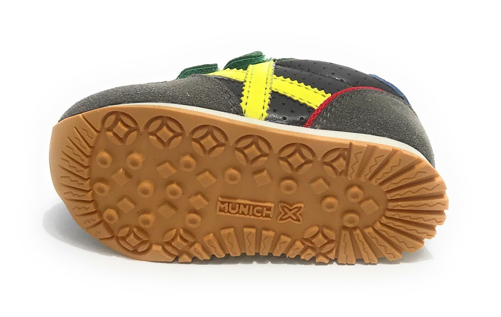 Scarpe bambino Munich Baby Massana sneaker con strap in suede grigio/ multicolor Z21MU13