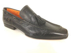 SCARPE UOMO SANTONI MOCASSINO TUBOLARE VACCHETTA NERA CON NAPPE  FATTA MANO 57