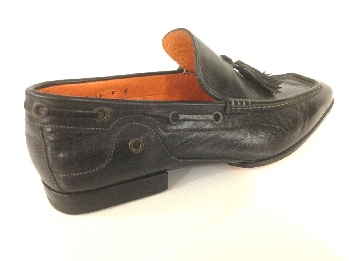 SCARPE UOMO SANTONI MOCASSINO TUBOLARE VACCHETTA NERA CON NAPPE  FATTA MANO 57
