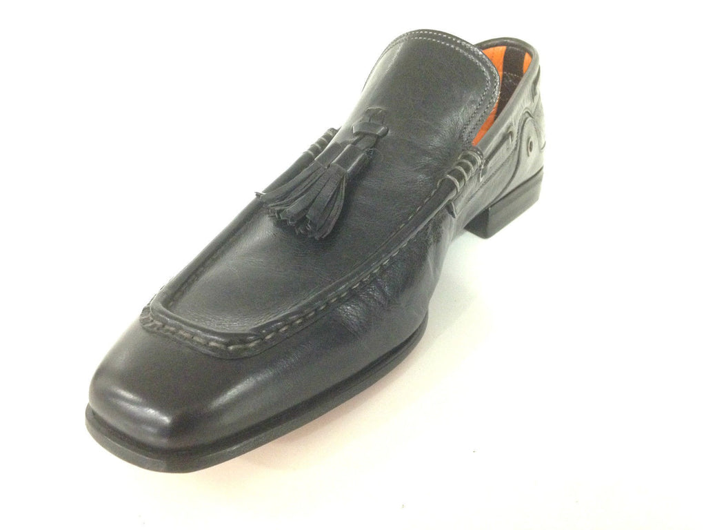 SCARPE UOMO SANTONI MOCASSINO TUBOLARE VACCHETTA NERA CON NAPPE  FATTA MANO 57