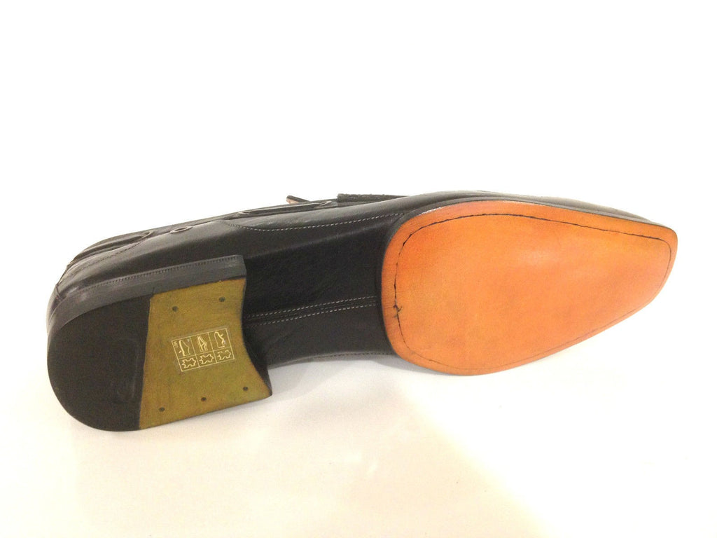 SCARPE UOMO SANTONI MOCASSINO TUBOLARE VACCHETTA NERA CON NAPPE  FATTA MANO 57