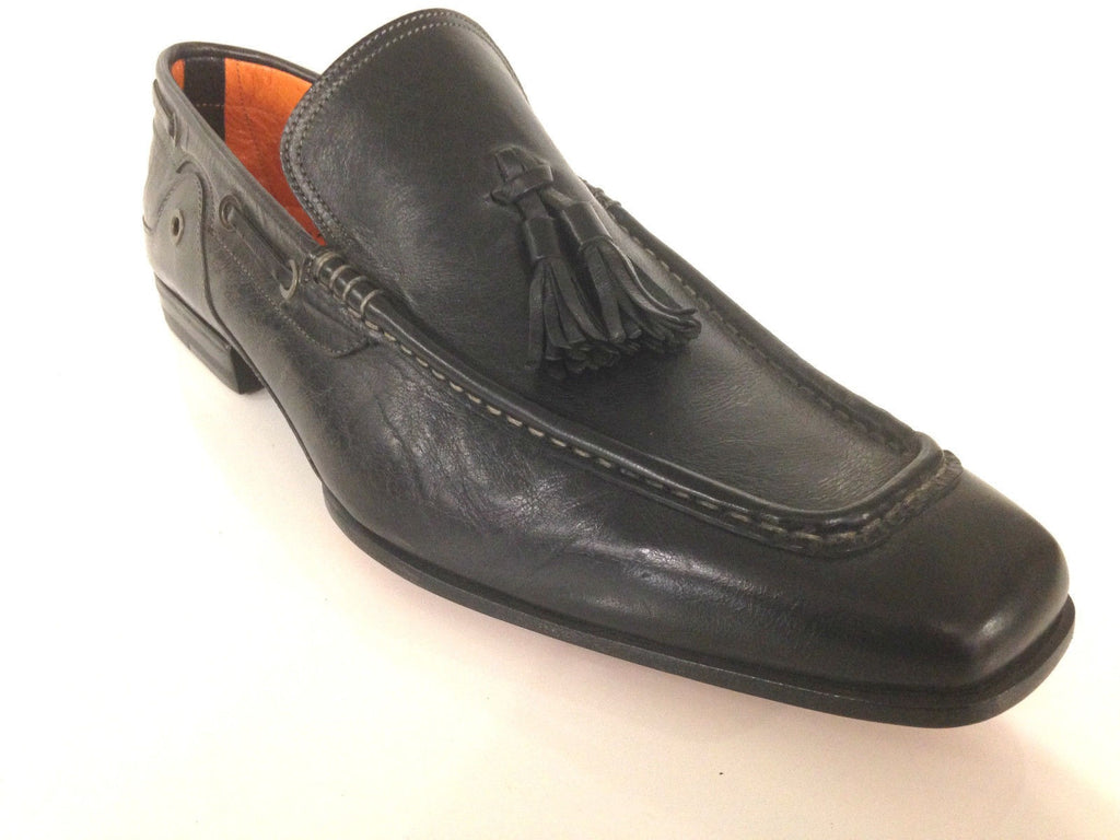 SCARPE UOMO SANTONI MOCASSINO TUBOLARE VACCHETTA NERA CON NAPPE  FATTA MANO 57