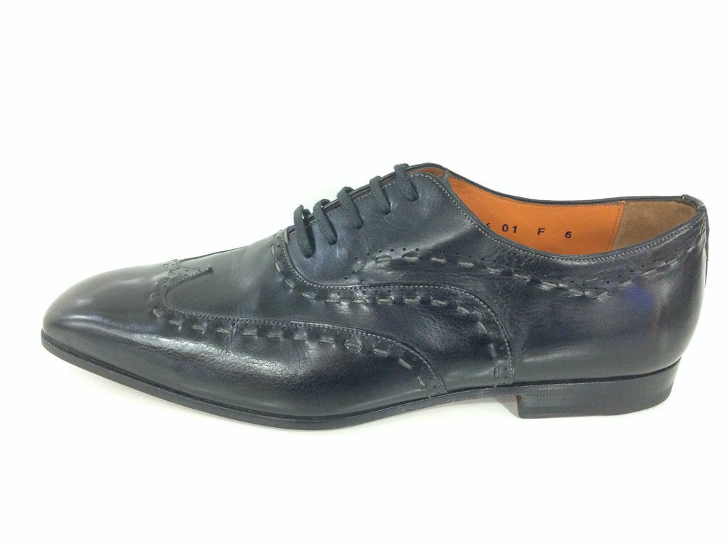 SCARPE UOMO SANTONI FRANCESINA DUILIO FILATA IMPUNTURATA NERA FATTA A MANO 46
