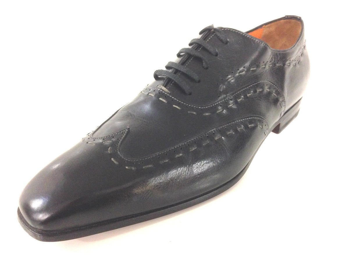 SCARPE UOMO SANTONI FRANCESINA DUILIO FILATA IMPUNTURATA NERA FATTA A MANO 46