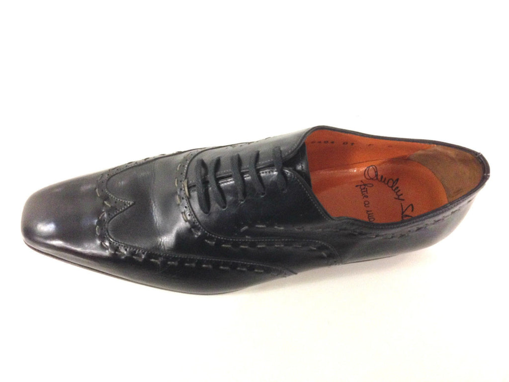 SCARPE UOMO SANTONI FRANCESINA DUILIO FILATA IMPUNTURATA NERA FATTA A MANO 46