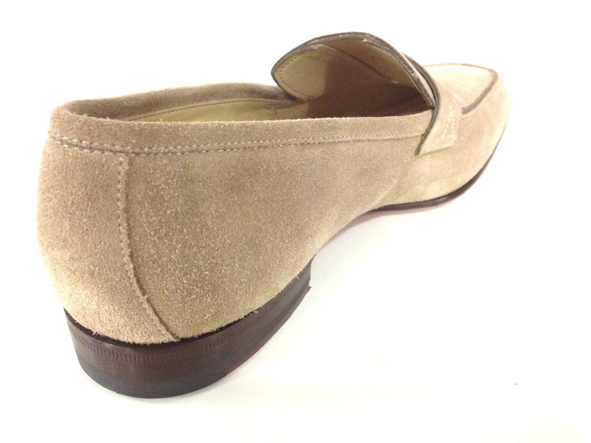 SCARPE UOMO SANTONI MOCASSINO CAMOSCIO CAMMELLO VASCHETTA QUADRA  FATTA MANO 62