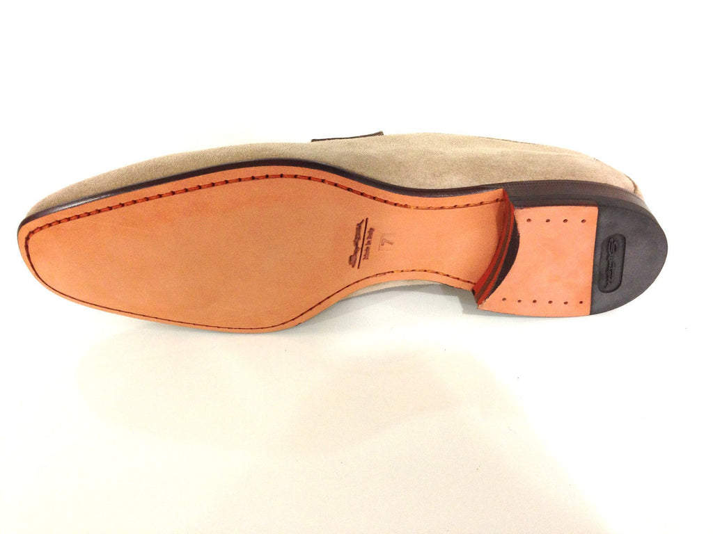 SCARPE UOMO SANTONI MOCASSINO CAMOSCIO CAMMELLO VASCHETTA QUADRA  FATTA MANO 62