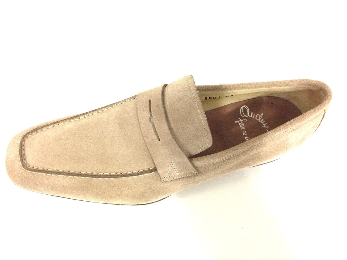 SCARPE UOMO SANTONI MOCASSINO CAMOSCIO CAMMELLO VASCHETTA QUADRA  FATTA MANO 62