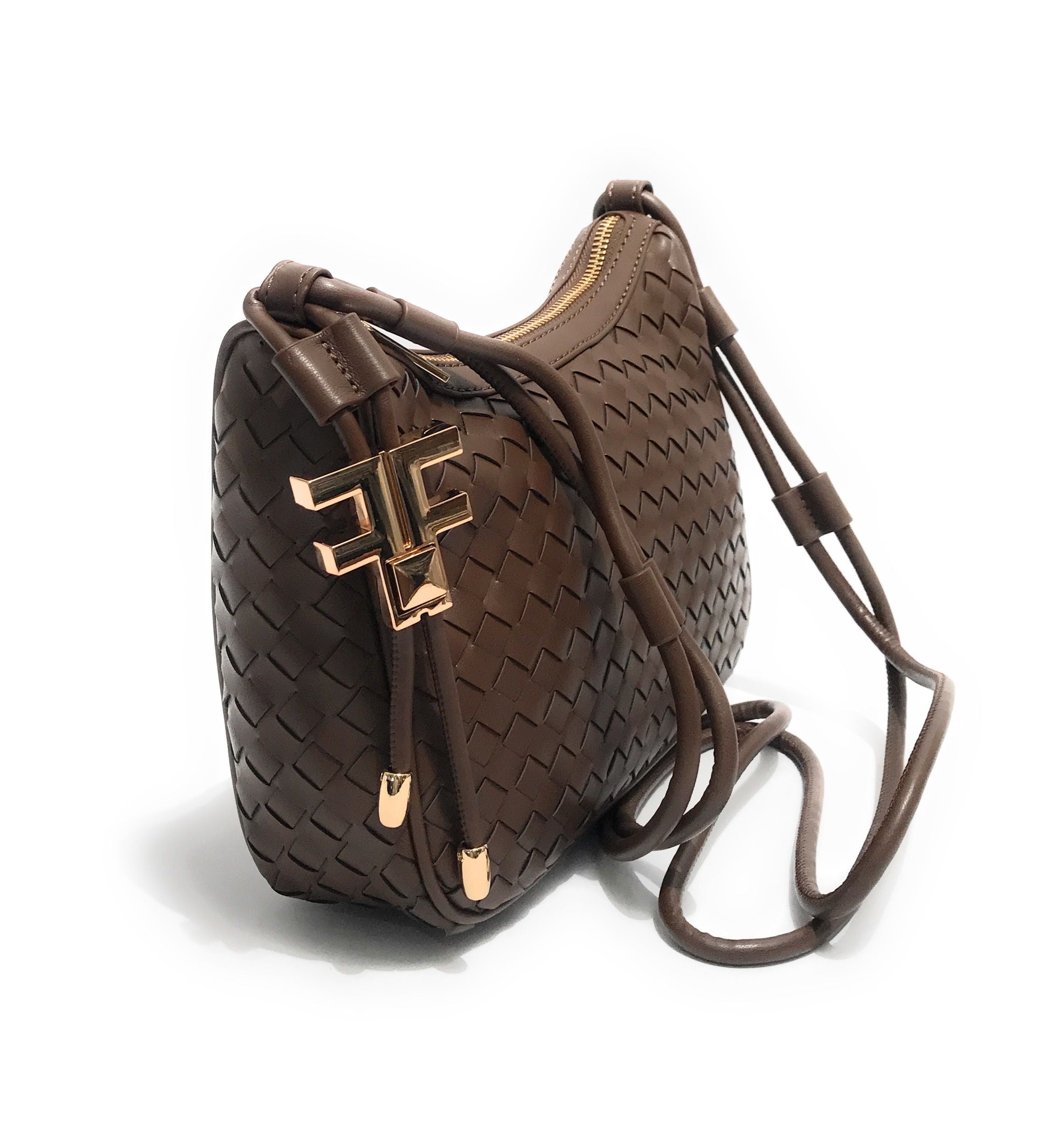 Borsa donna Fracomina tracolla crossover ecopelle intrecciato marrone BS23FR11 FA23SB4005P411S5-091