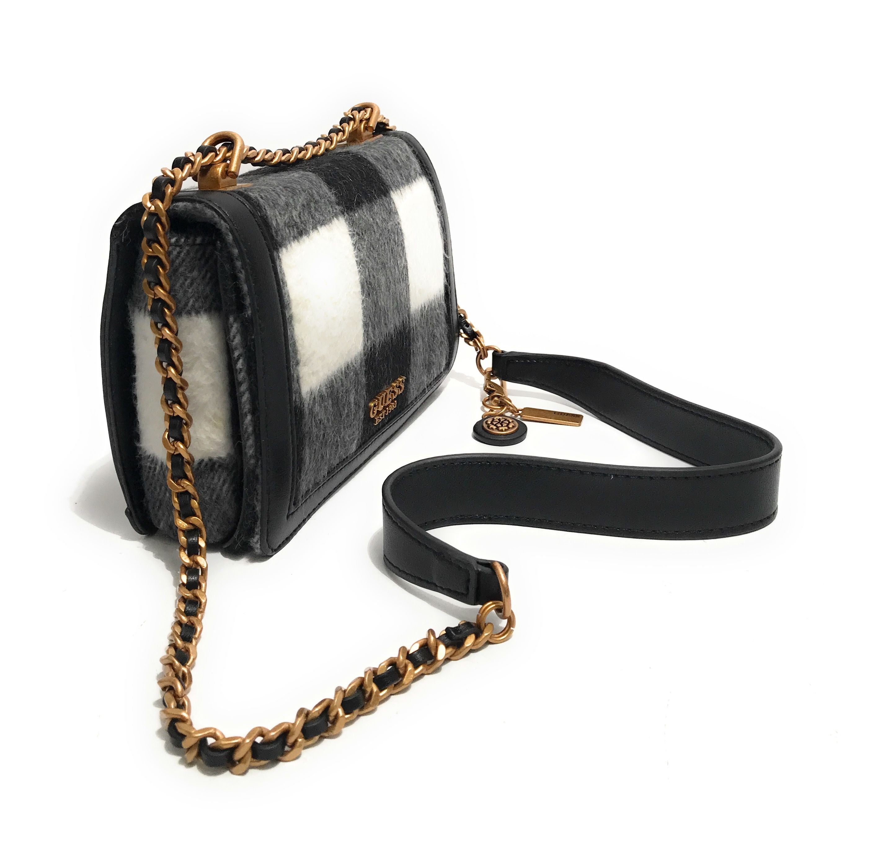 Borsa Guess tracolla Abey convertible xbody flap fletro a quadri nero/ bianco BS23GU62 WO855819